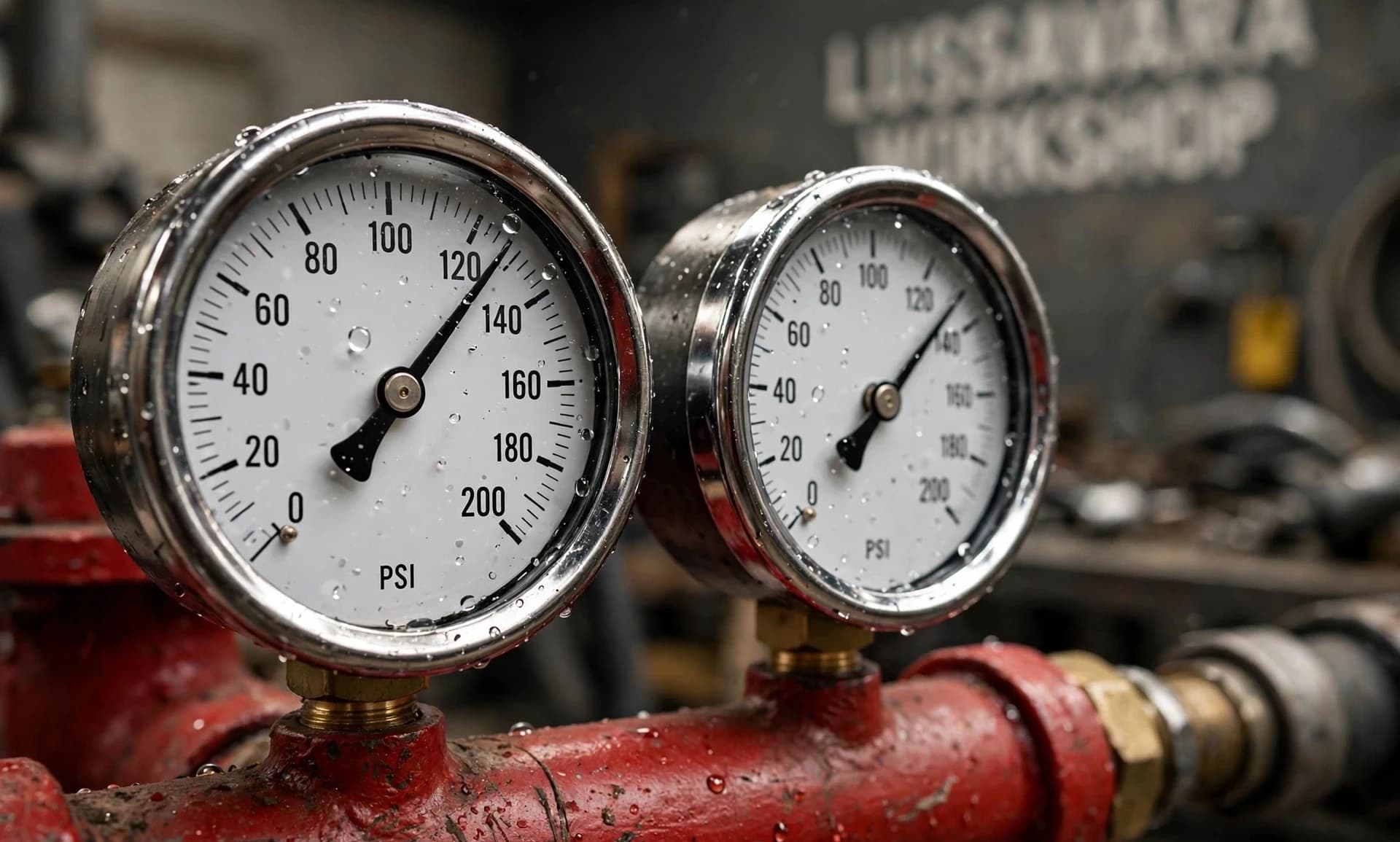 PSI gauges on fire protection riser, 0–200 range